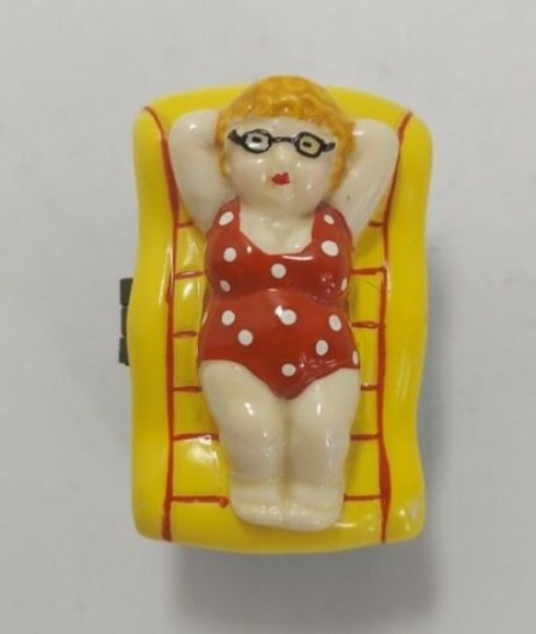 Other - Lady in Polka Dot Swimsuit Trinket Box Sunbathing Retro Keepsakebox